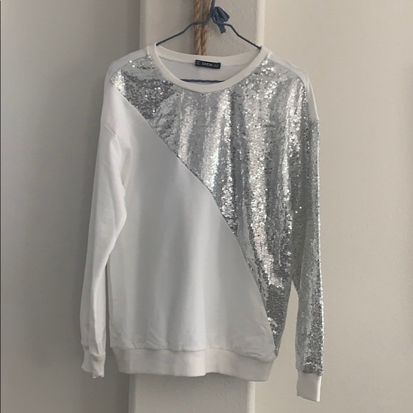 white sequin sweatshirt